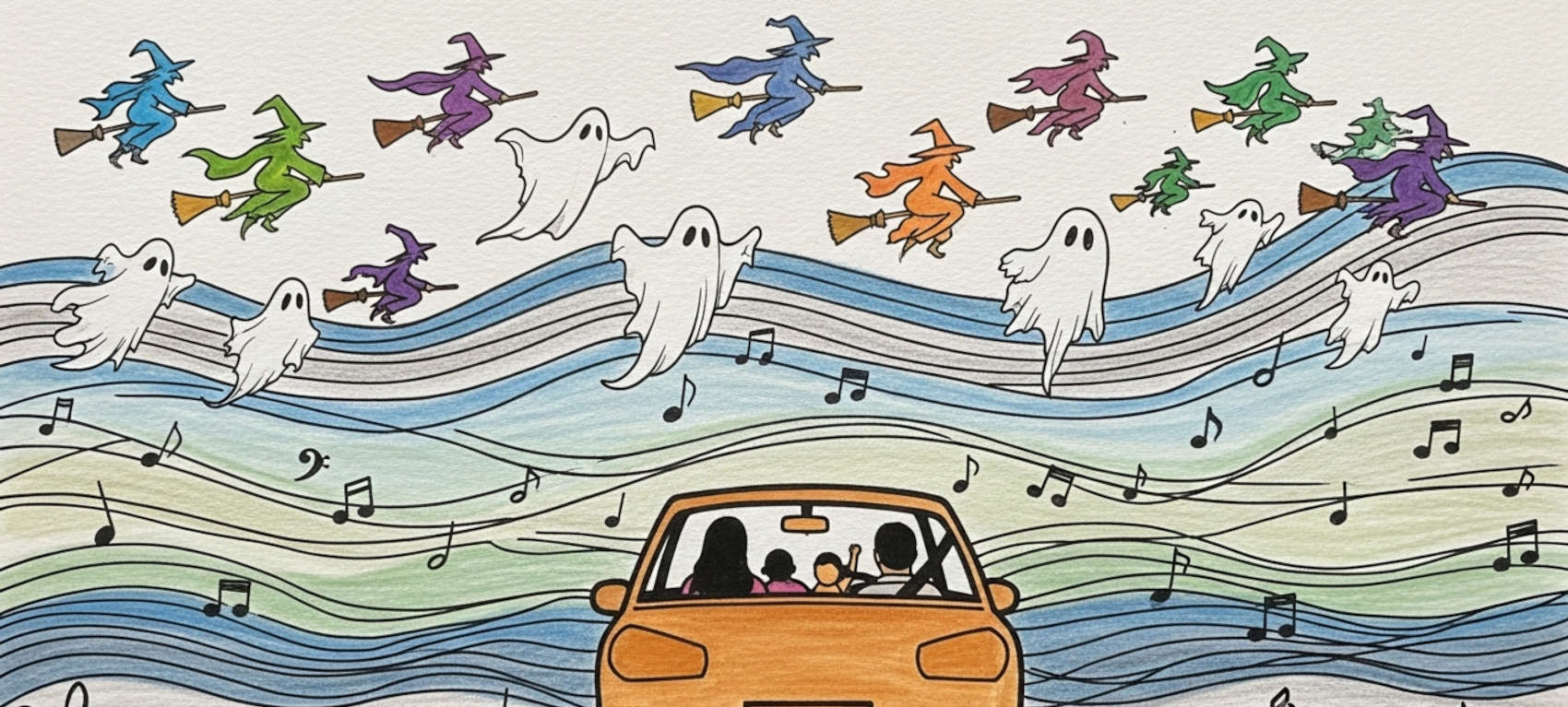 Halloween themed musical background with witches and ghosts
